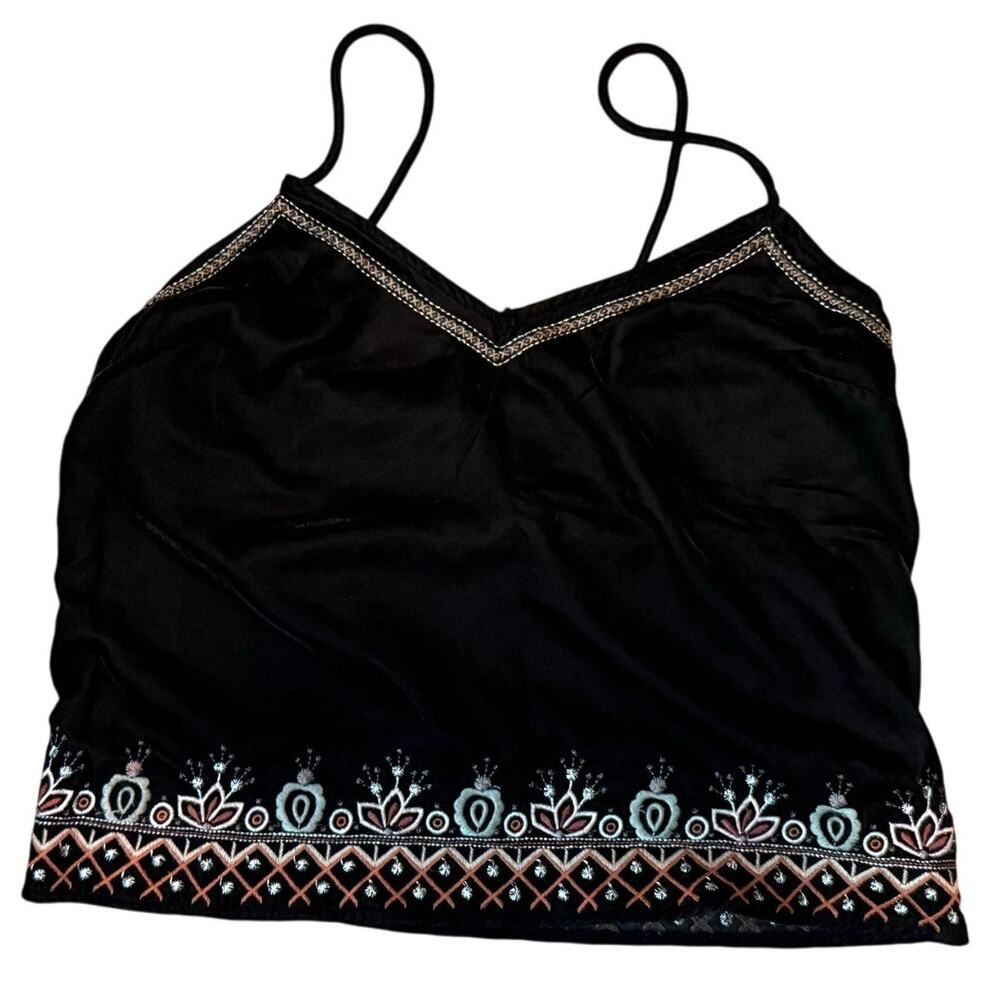 Aeropostale Black Velour Embroidered Floral Tank Top Boho Women’s Medium